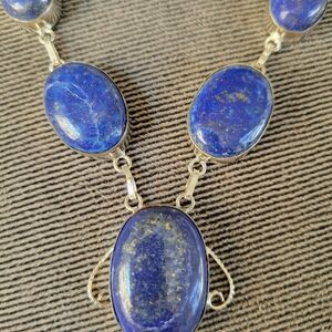 Elegant Unique Blue Lapis Lazuli Stone and Silver Necklace